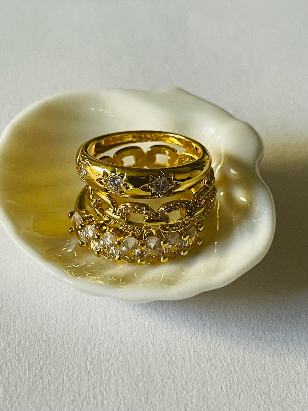 Gold and Crystal Stackable Ring Set
